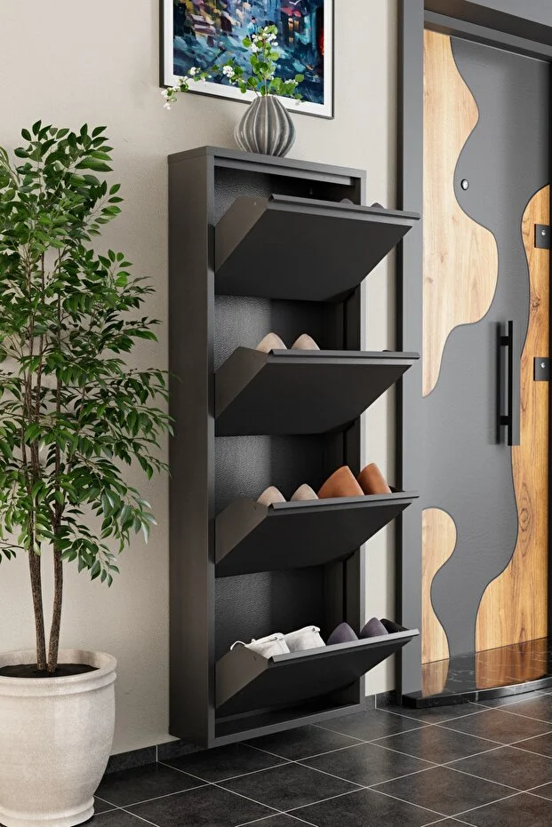 4 Kapaklı Metal Ayakkabılık Antrasit